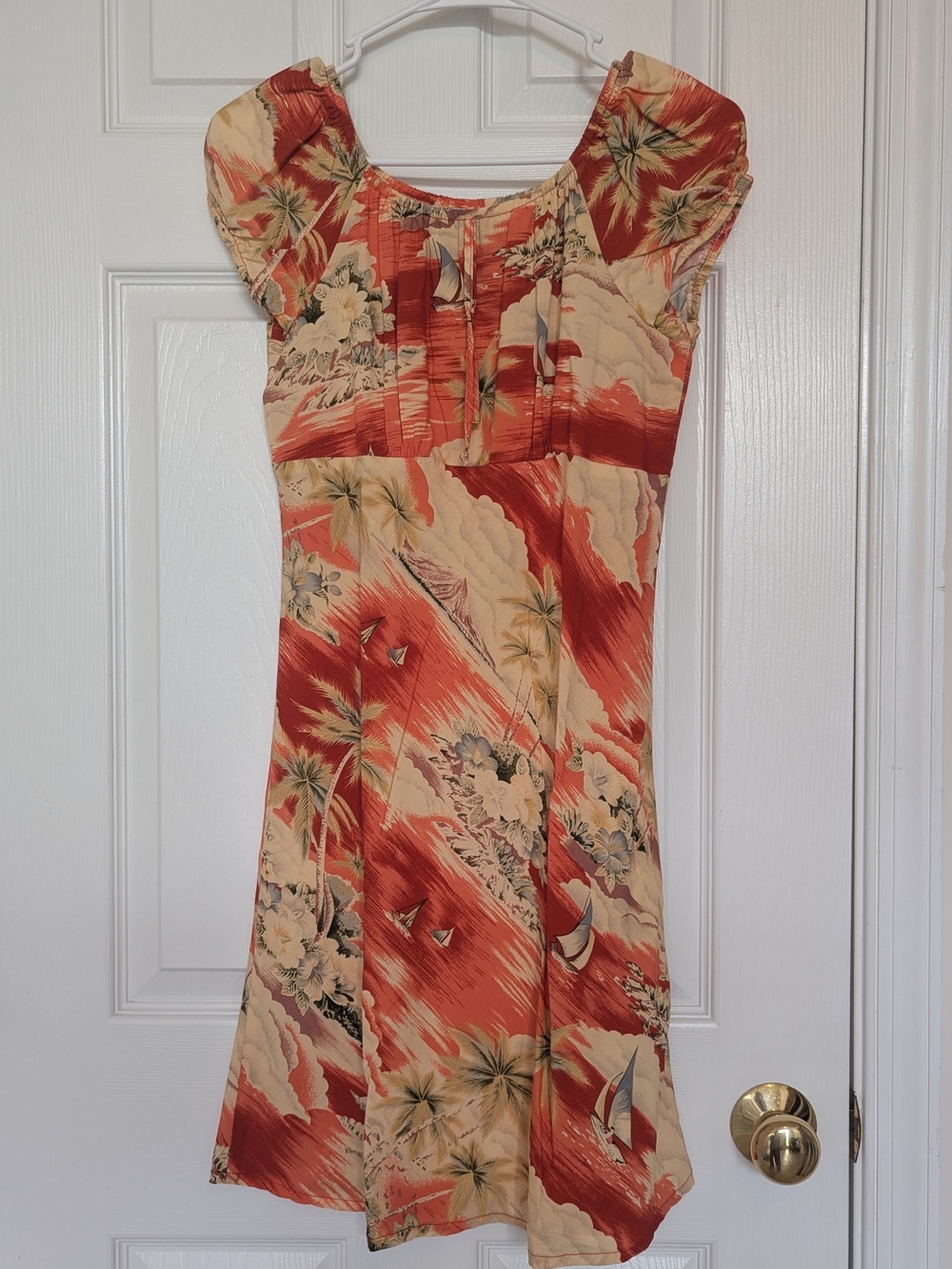 Floral Tropical A-Line Dress in Coral and Cream